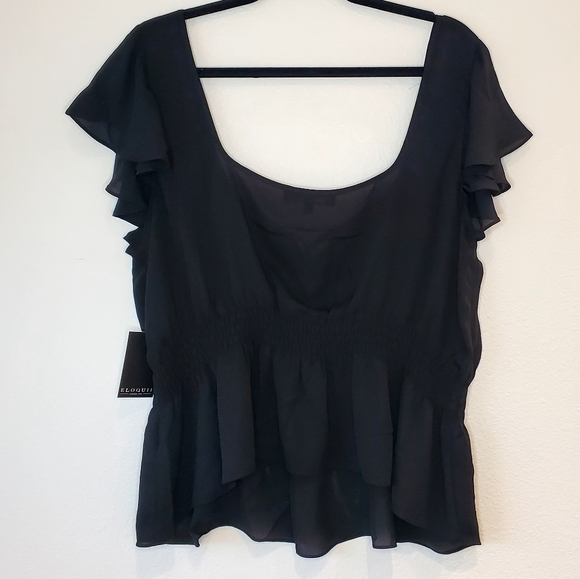 Eloquii Black Flutter Sleeve Blouse With Tie Detail Size 18 - Picture 3 of 11